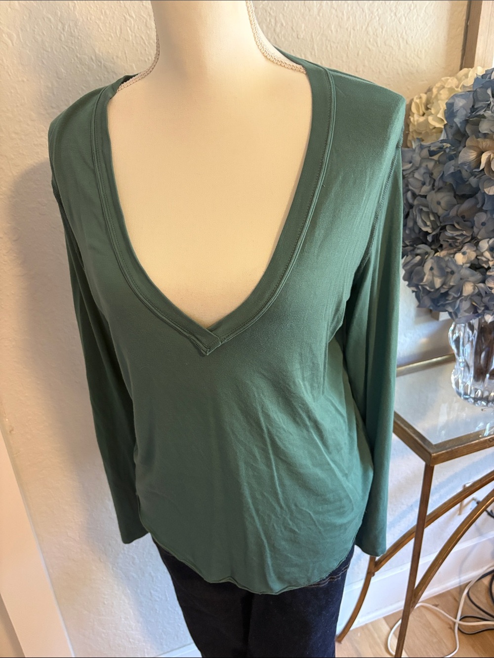 We The Free Forest Green V-Neck Long Sleeve Top